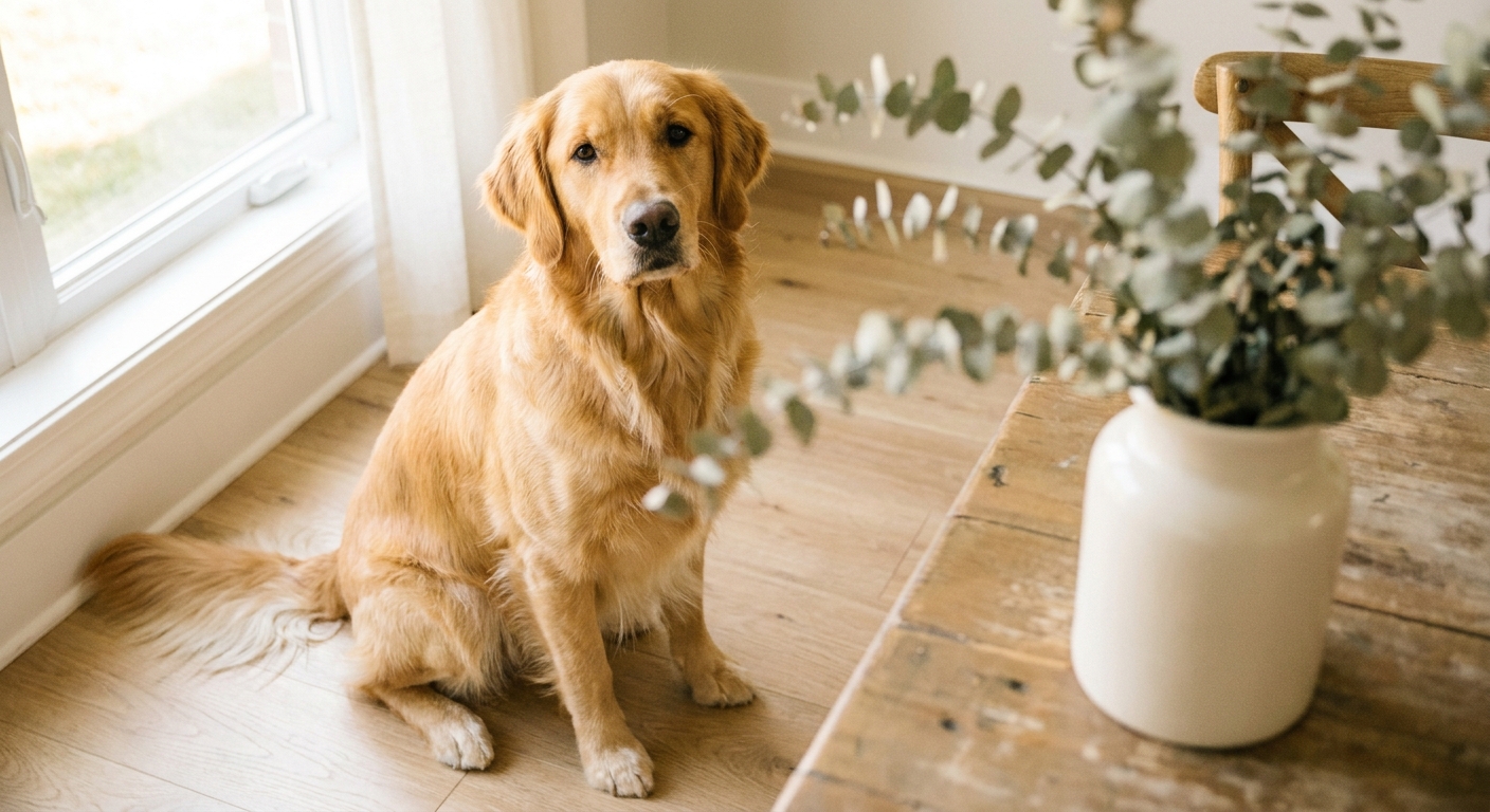 Healthy golden retriever in warm natural light